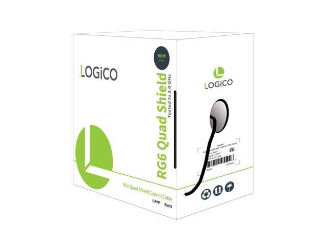 Black RG6 Quad Shield Coaxial Cable 500ft with Compression Tool and Connectors H7480