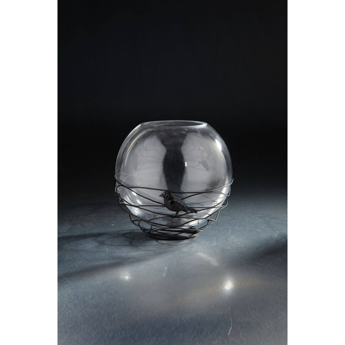 Clear and Black Glass Tea Light Holder P3147