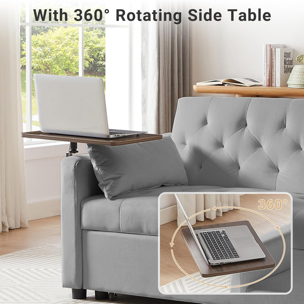 Gray Full Size Convertible Sofa Bed with Storage A1335