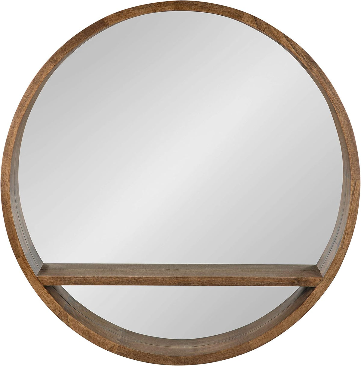 Round Mirror with Shelf, 30" Diameter, Rustic Brown Finish Z2994