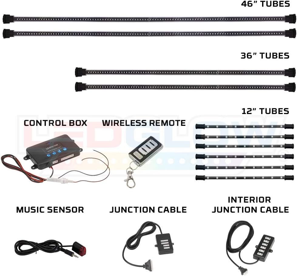 4pc Underbody & 6pc Interior LED Lighting Kit with Control Box & Remote G686