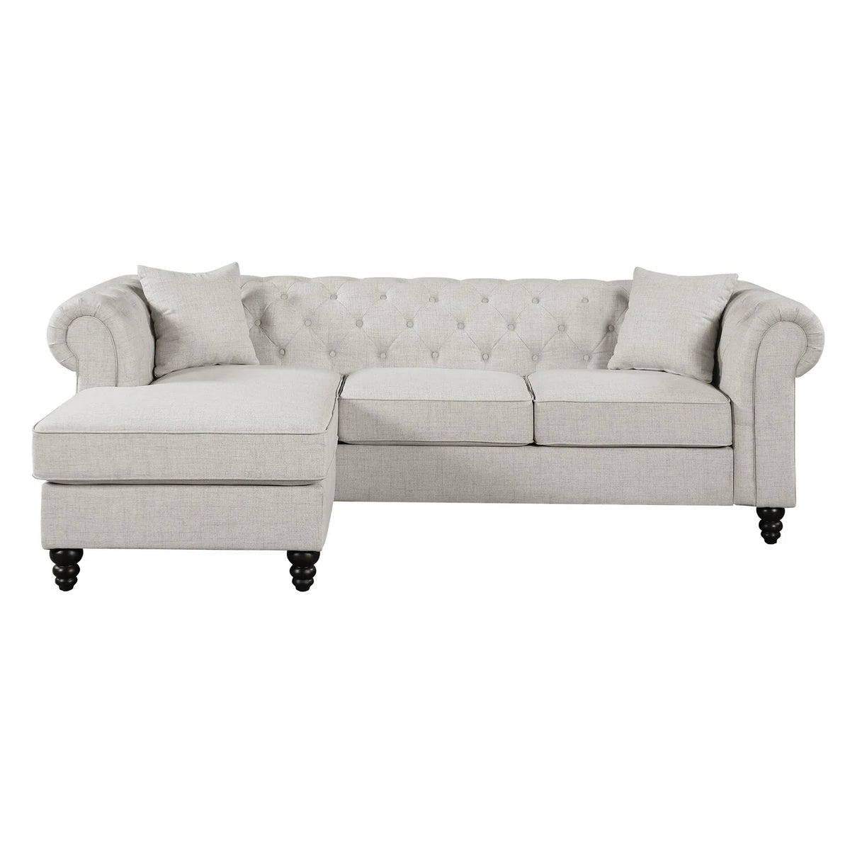 Beige Black Reversible Chaise Sectional Sofa Set with 2 Pillows C47252