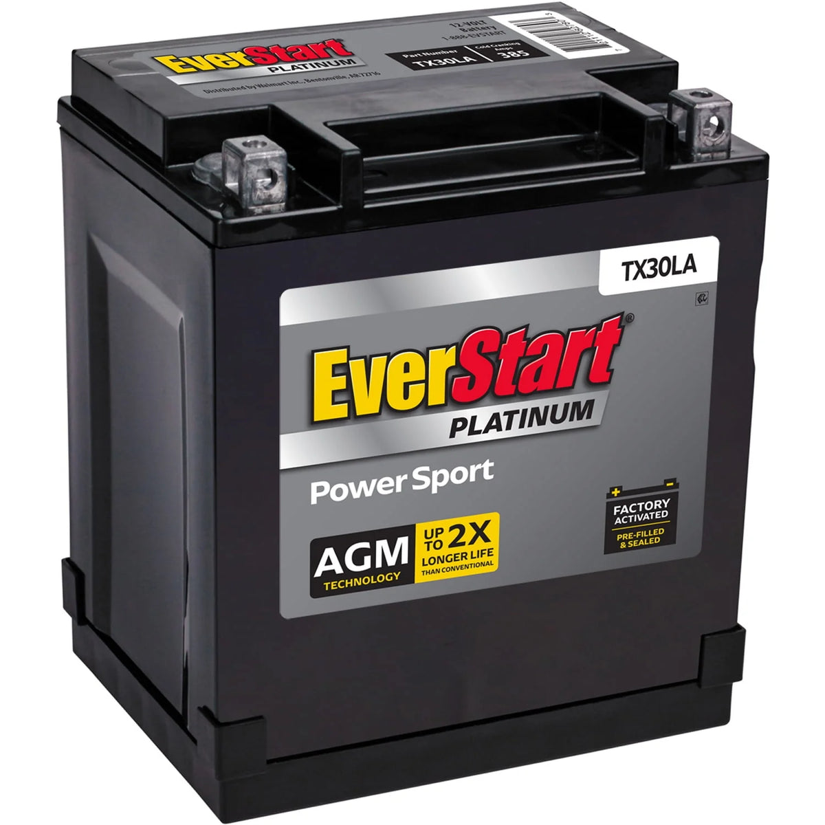Premium BOXED AGM PowerSport Battery, Group Size TX30LA 12Volt, 385 CCA W61717