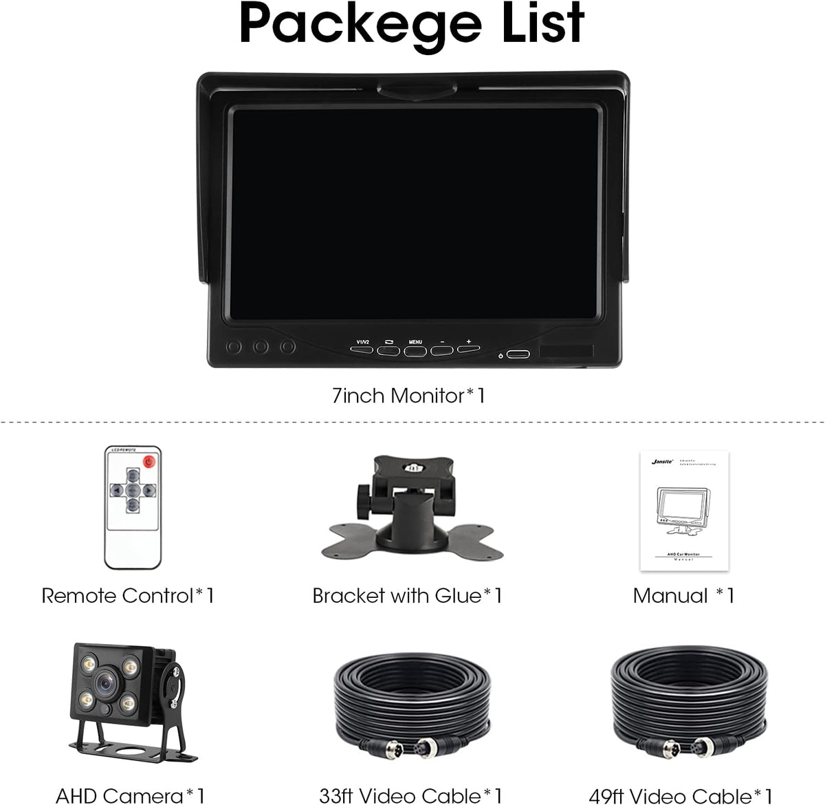 1080P RV Backup Camera Kit 7'' LCD Rear View Monitor IP68 Waterproof Night Vision N600678