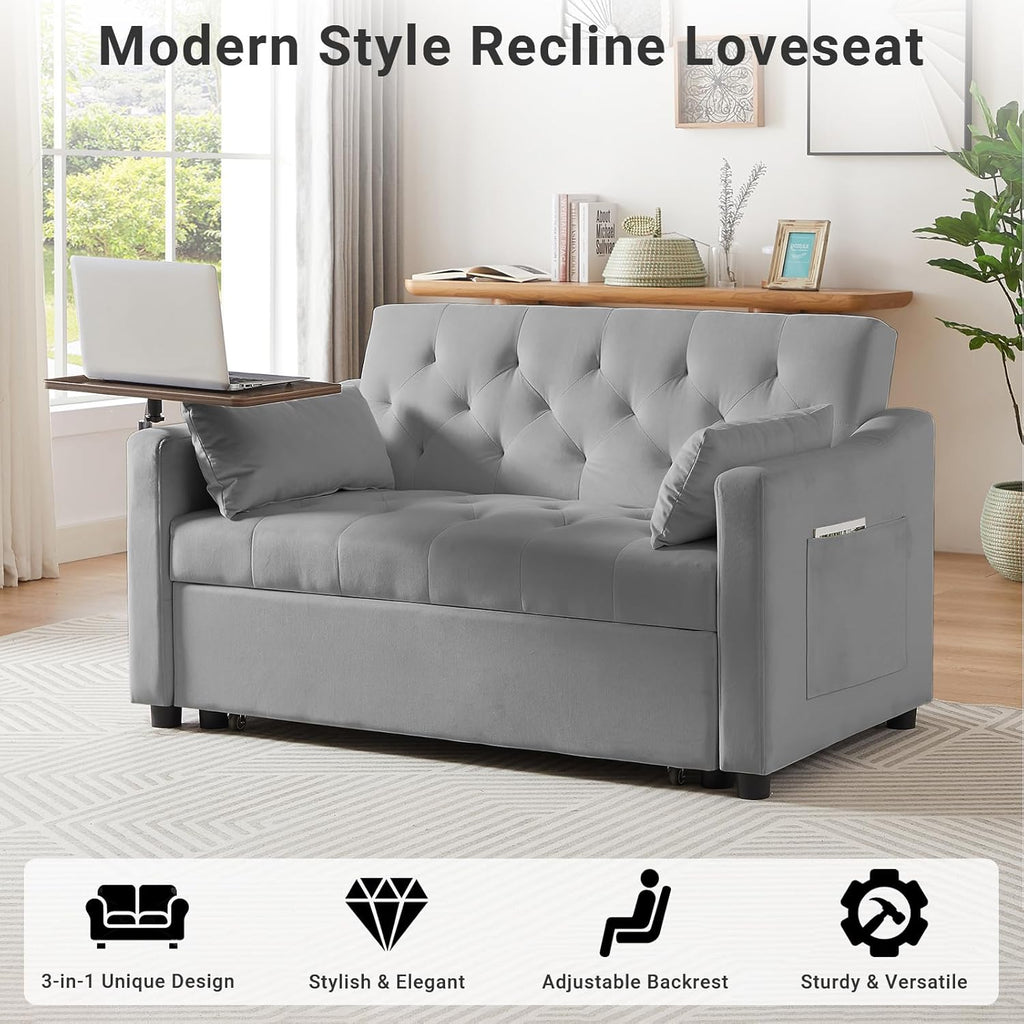 Gray Full Size Convertible Sofa Bed with Storage A1335
