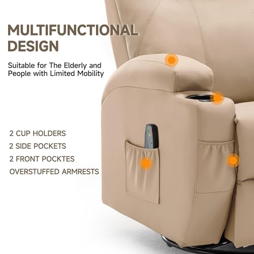 Recliner Chair with Massage and Heat, 360° Swivel, Remote Control and Cup Holder Z911