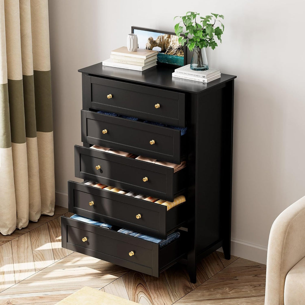 Black 5 Drawer Wood Dresser O5626