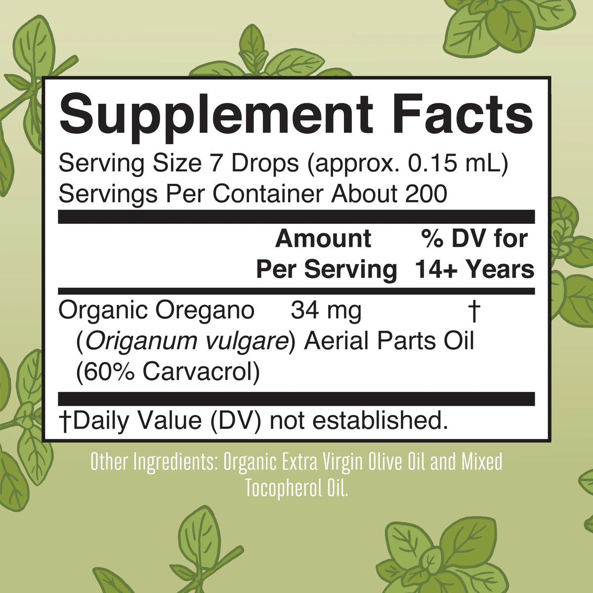 USDA Organic Oil of Oregano Liquid Drops, 1 fl oz / 30ml F283
