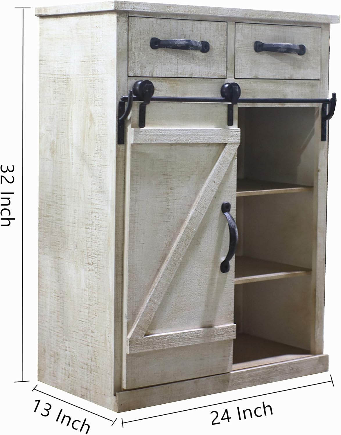 Rustic White Distressed Wood Storage Cabinet with Sliding Barn Door N384490
