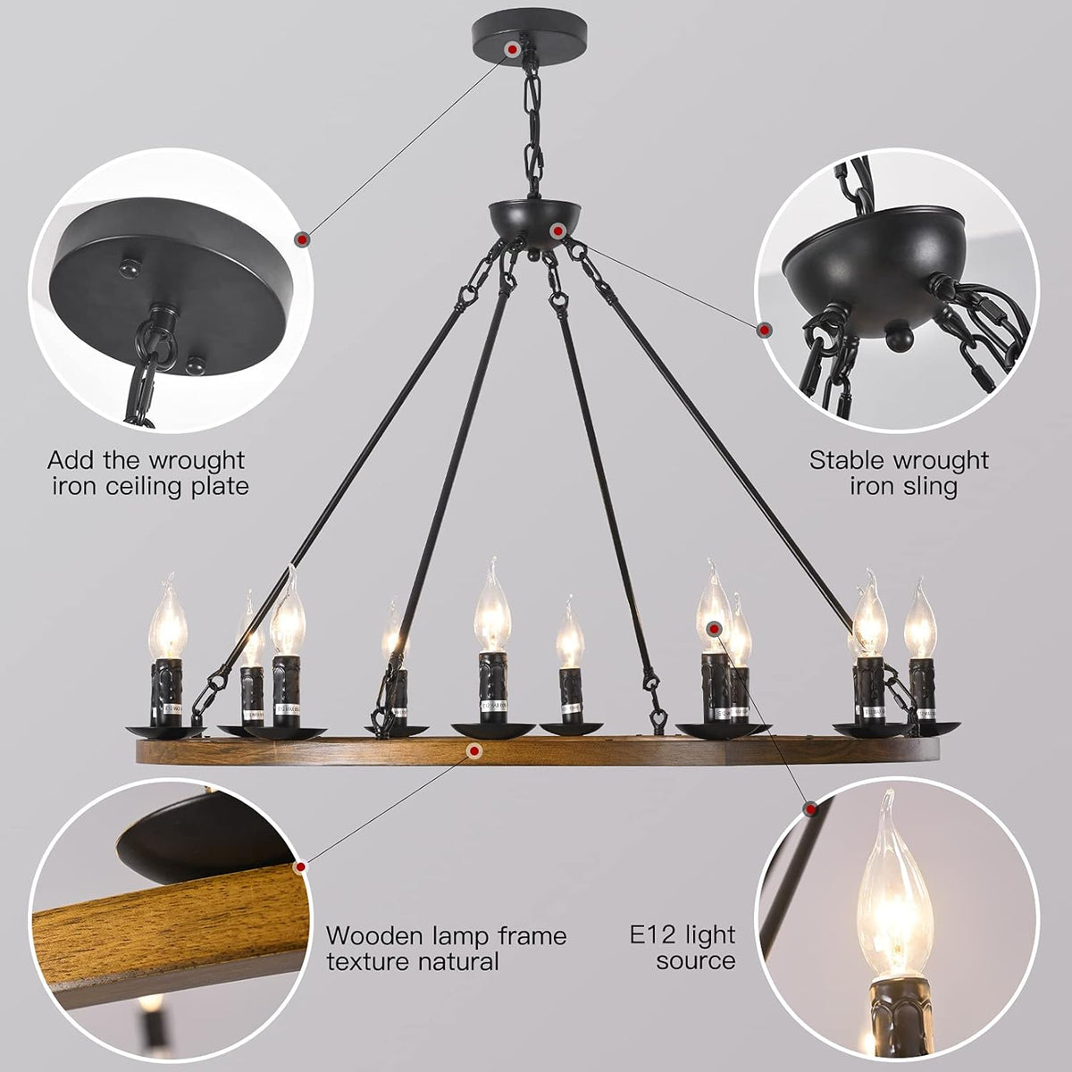 12-Lights Bronze Wagon Wheel Chandelier X54127