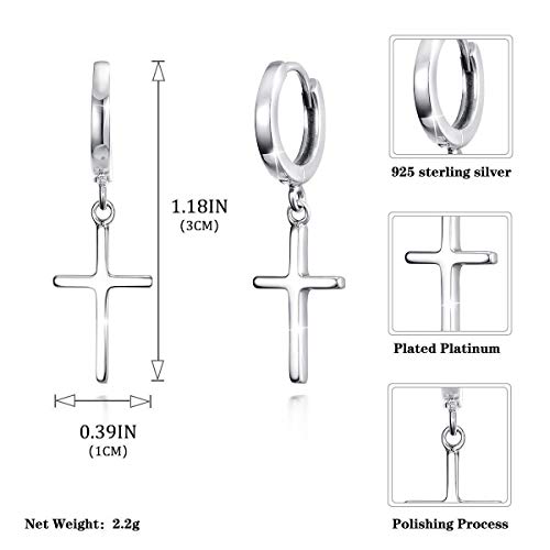 925 Sterling Silver Dainty Cross Huggie Hoop Earrings X360