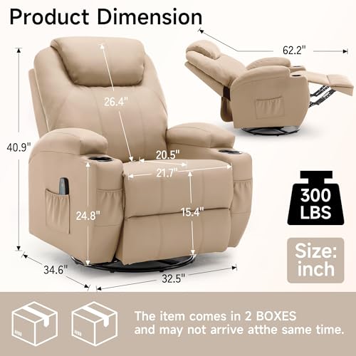 Recliner Chair with Massage and Heat, 360° Swivel, Remote Control and Cup Holder Z911