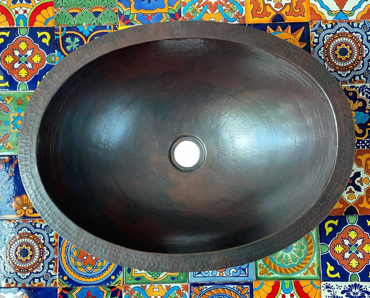 19 x 14 Oval Copper Bathroom Sink Hand Hammered Dual Mount T275