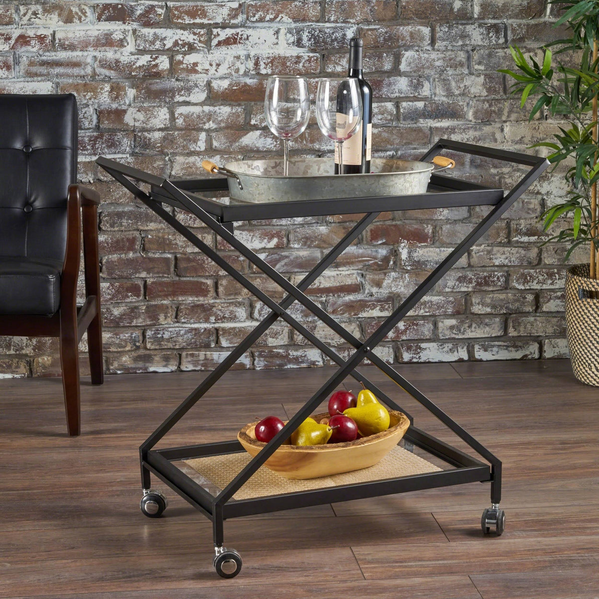 Black Tempered Glass Iron Bar Cart K586300