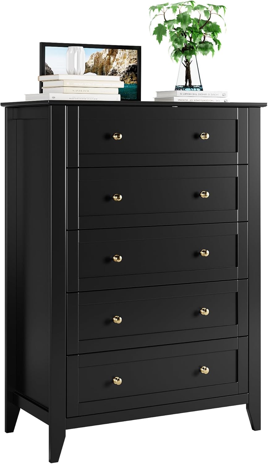 Black 5 Drawer Wood Dresser O5626