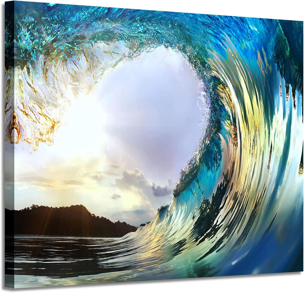 Rolling Ocean Waves Tropical Seascape Sunset Wall Art F6507