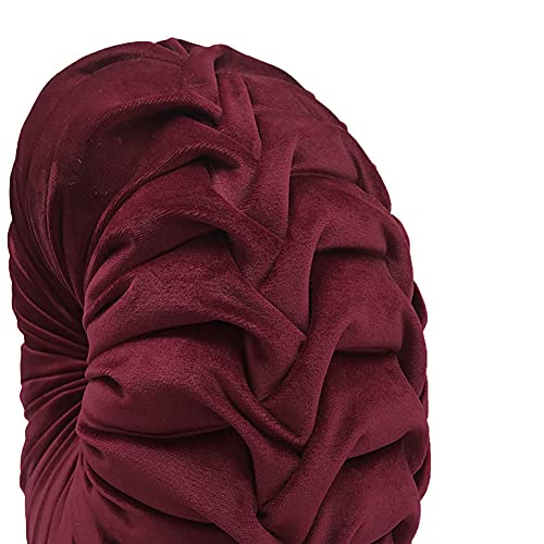 Burgundy Velvet Pleated Circle Floor Pillow Z1078