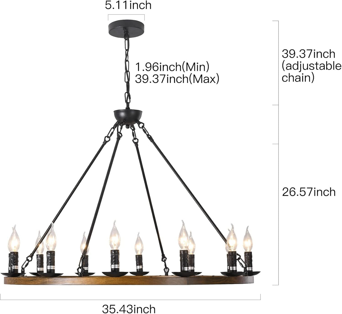 12-Lights Bronze Wagon Wheel Chandelier X54127