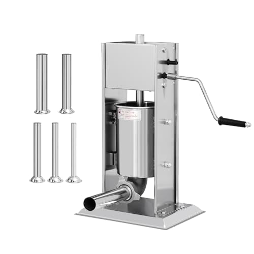 7L/14LB Stainless Steel Manual Sausage Stuffer with 5 Stuffing Tubes W377