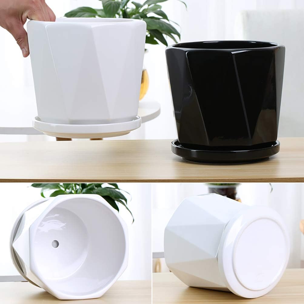 Set of 3 White Ceramic Plant Pots with Saucer Y481