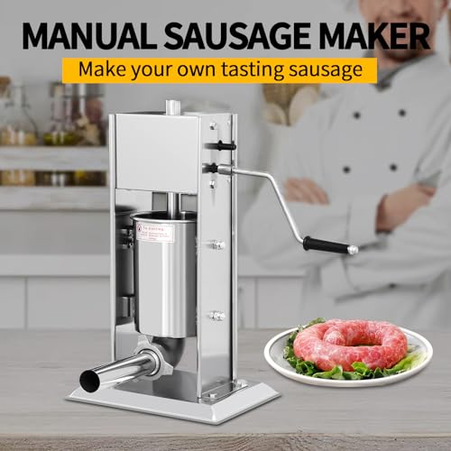 7L/14LB Stainless Steel Manual Sausage Stuffer with 5 Stuffing Tubes W377