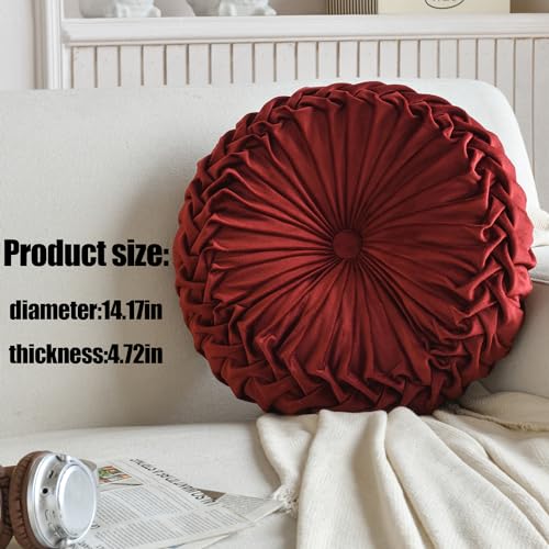 Burgundy Velvet Pleated Circle Floor Pillow Z1078