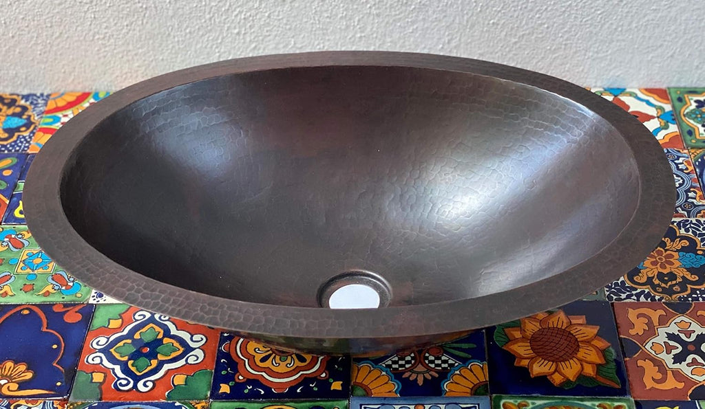 19 x 14 Oval Copper Bathroom Sink Hand Hammered Dual Mount T275