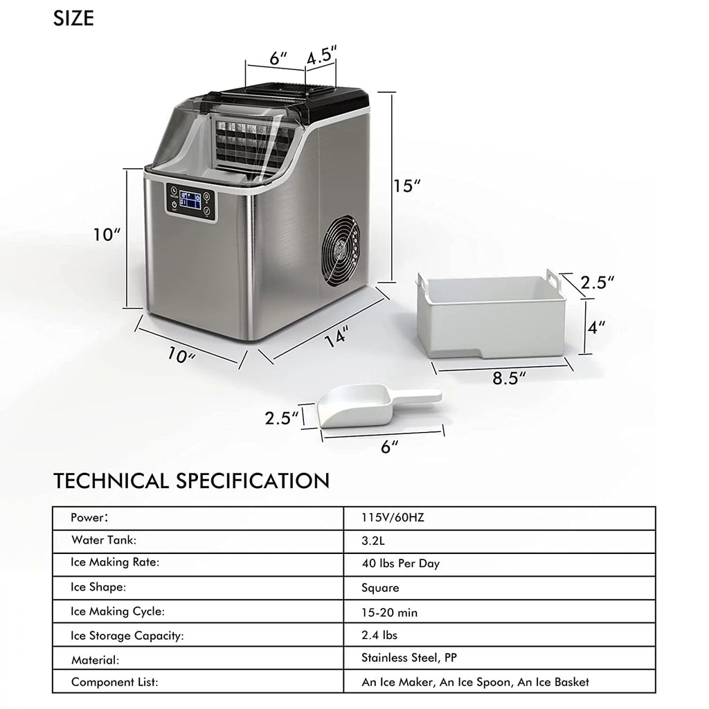 Compact Ice Maker Machine, 45 Lbs/24H, 24 Pcs/13 Mins, Self-Cleaning F3742