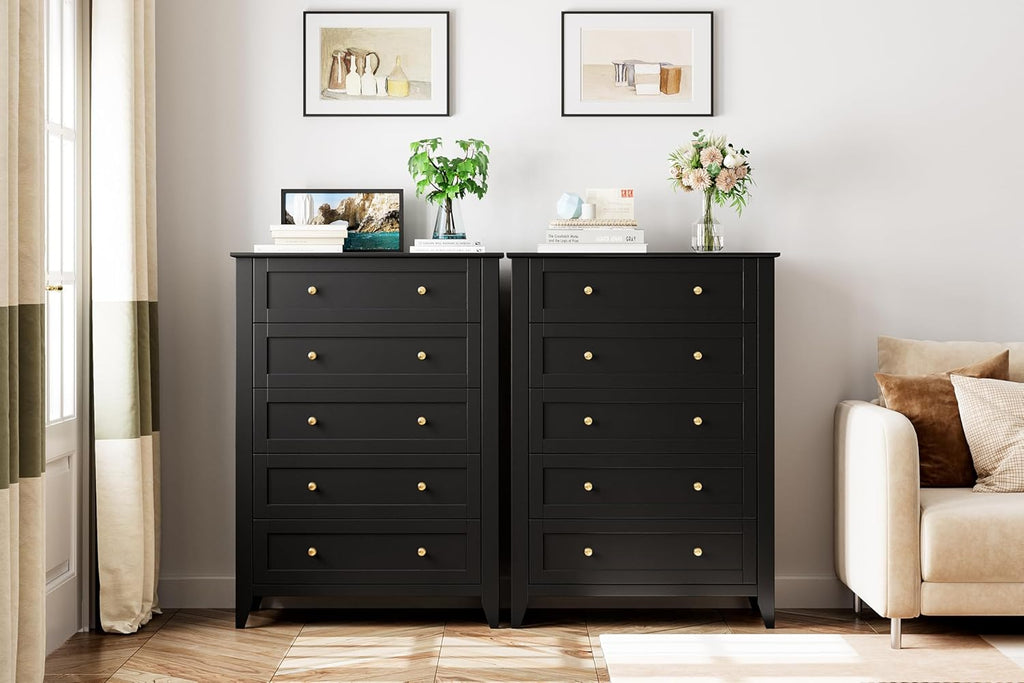 Black 5 Drawer Wood Dresser O5626