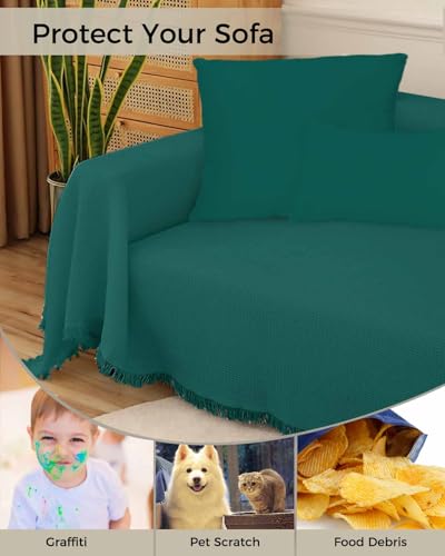 Emerald Green Solid Color 3 Cushion Sofa Covers 71"X150" L756939