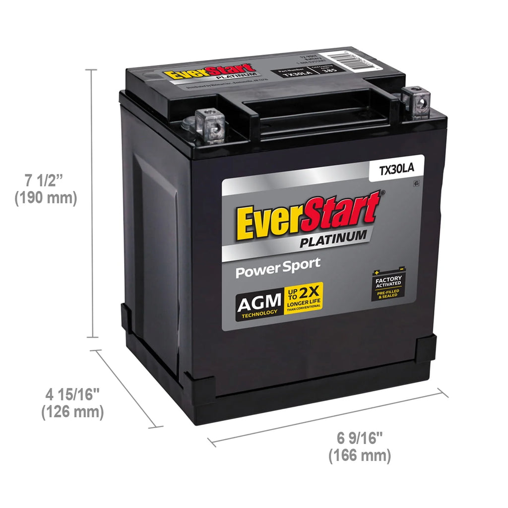 Premium BOXED AGM PowerSport Battery, Group Size TX30LA 12Volt, 385 CCA W61717