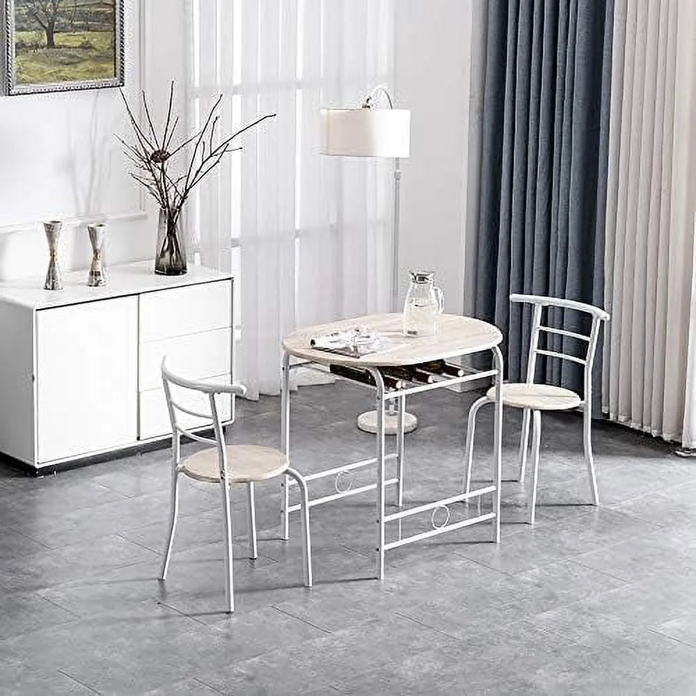 Compact Dining Table Set with Rack (Oak and White) R759369