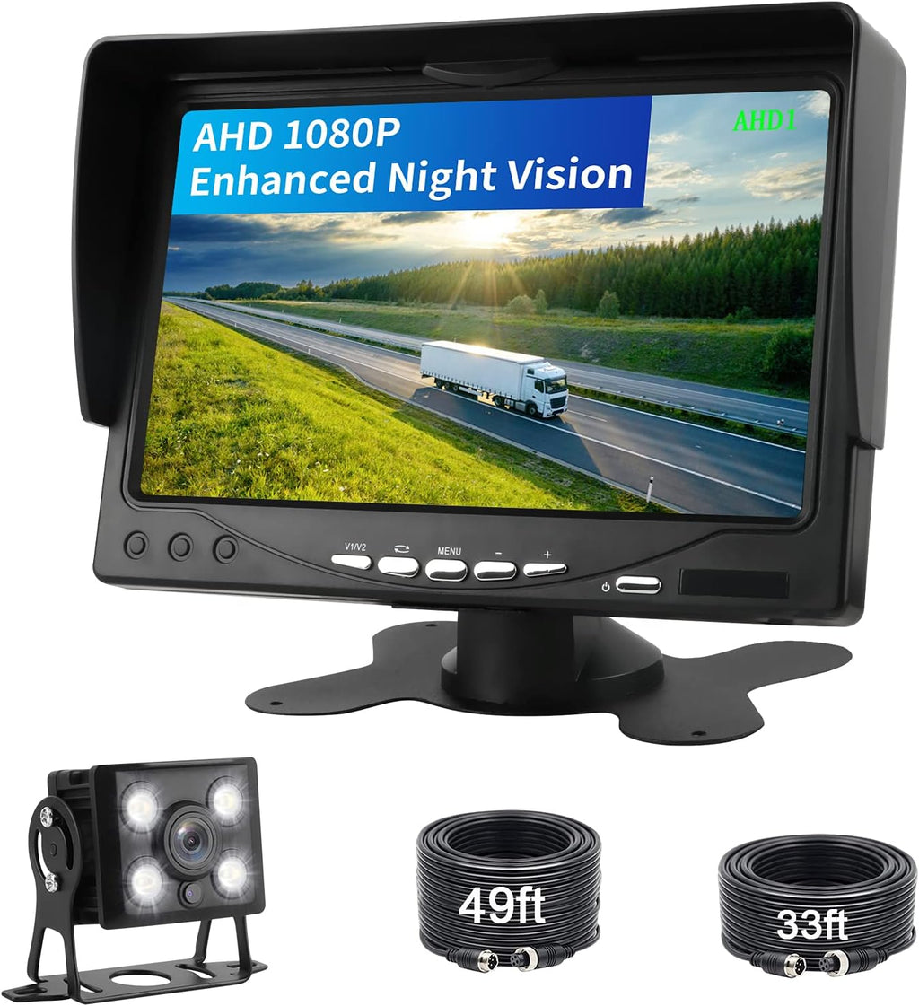 1080P RV Backup Camera Kit 7'' LCD Rear View Monitor IP68 Waterproof Night Vision N600678
