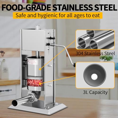 7L/14LB Stainless Steel Manual Sausage Stuffer with 5 Stuffing Tubes W377