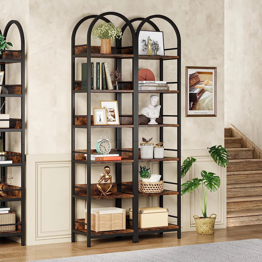 6-Tier Open Bookshelf, 78.7" Tall Arched Bookcase with Metal Frame, Rustic Brown K2691