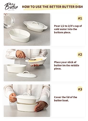 Porcelain White 3pcs Large Butter Dish with Lid R99923