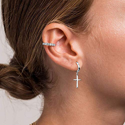 925 Sterling Silver Dainty Cross Huggie Hoop Earrings X360