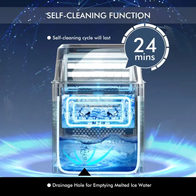 Compact Ice Maker Machine, 45 Lbs/24H, 24 Pcs/13 Mins, Self-Cleaning F3742