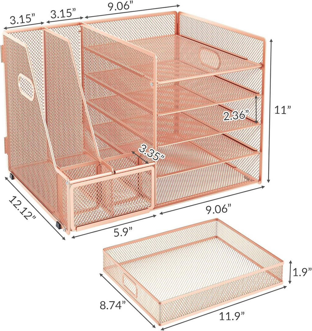 Rose Gold Acrylic Desk Organizer Set with Stapler and File Shelves X972