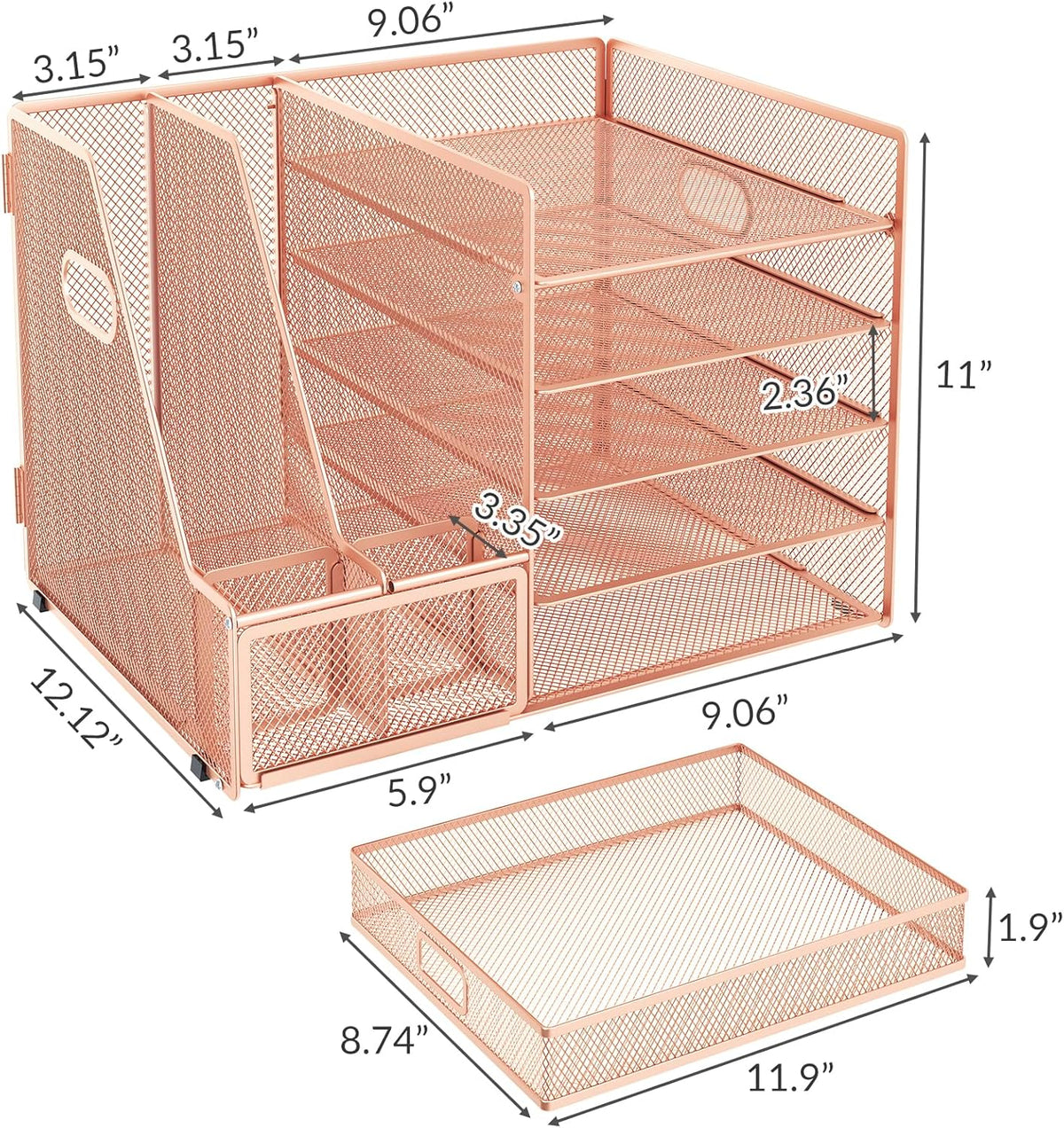 Rose Gold Acrylic Desk Organizer Set with Stapler and File Shelves X972