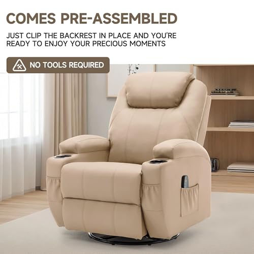 Recliner Chair with Massage and Heat, 360° Swivel, Remote Control and Cup Holder Z911