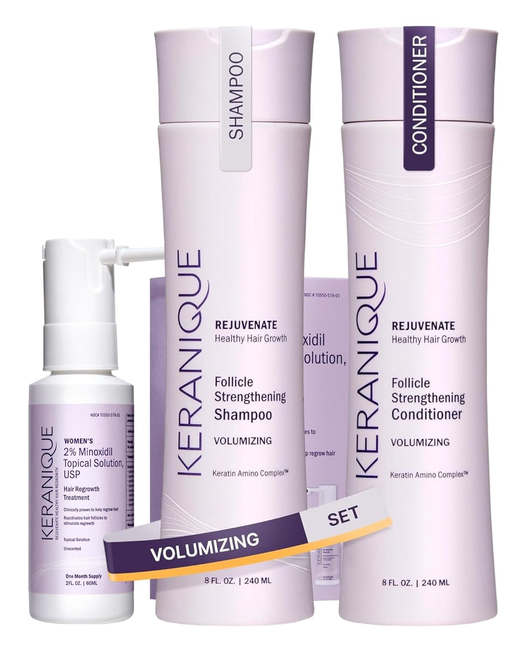 Volumizing Shampoo, Conditioner, and Regrowth Treatment Bundle with Biotin, Keratin, and Minoxidil Spray A3367