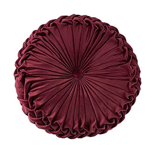 Burgundy Velvet Pleated Circle Floor Pillow Z1078