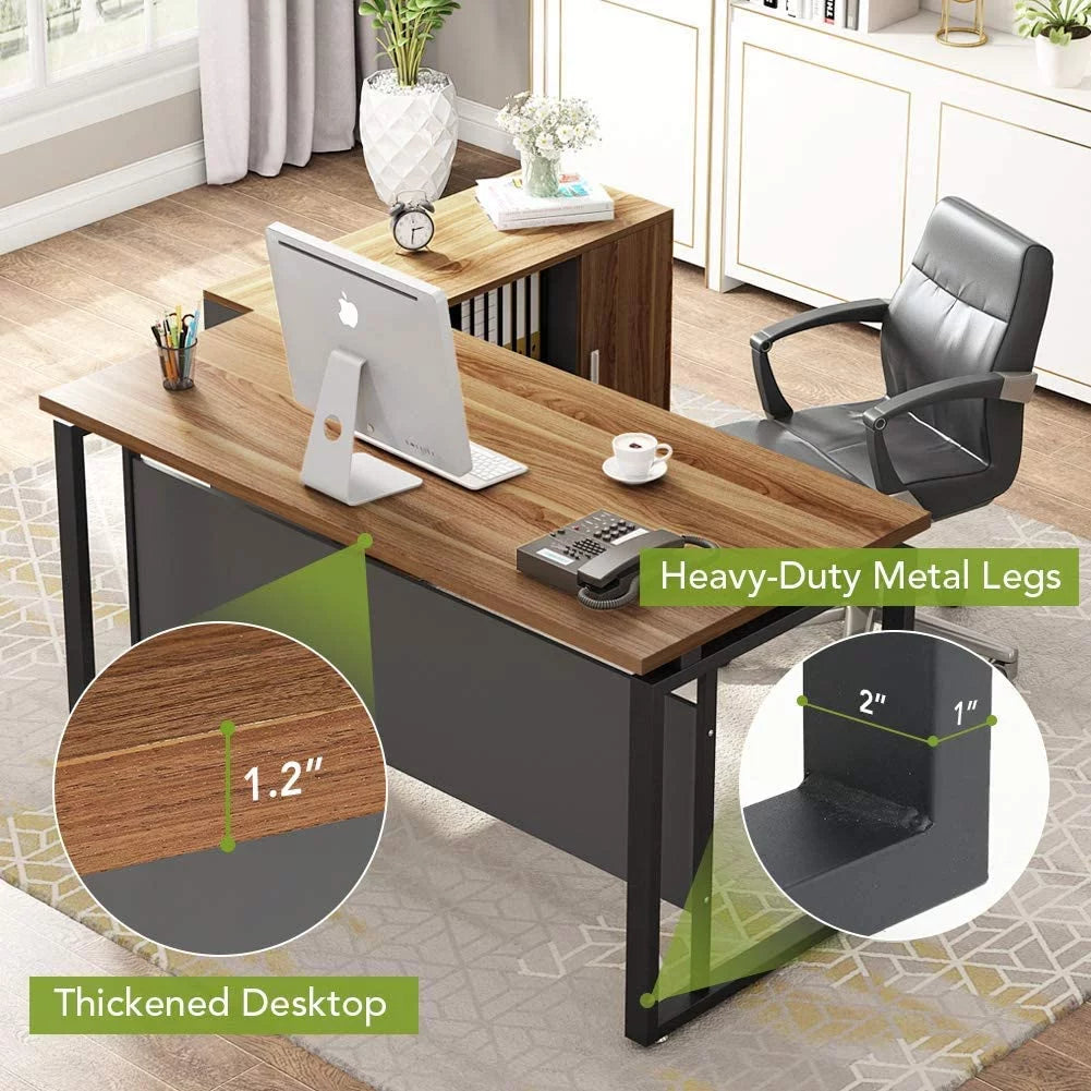 55 inch L-Shaped Computer Desk with File Cabinet P2028