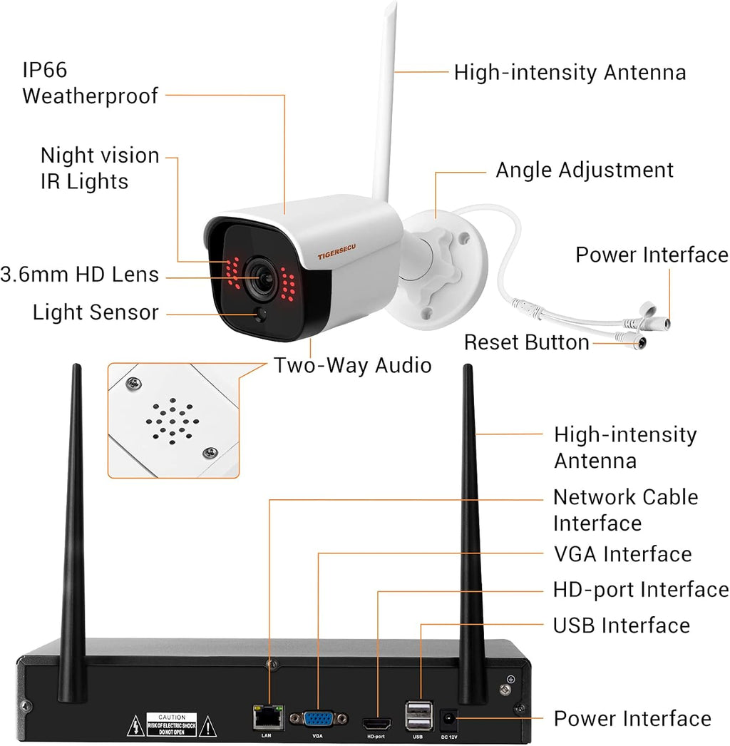 1080P WiFi NVR Security Camera System with Two Way Audio, 1TB Hard Drive, 8 Channel NVR with 4 1080P Wi-Fi IP Cameras W10901
