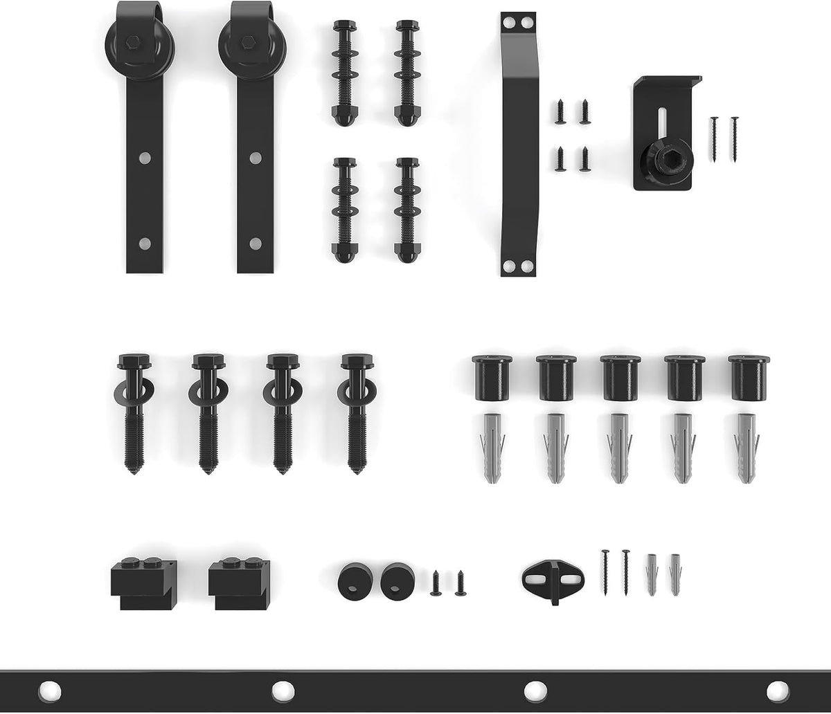 30In x 84In Sliding Barn Door with 5FT Barn Door Hardware Kit, Brown R8204
