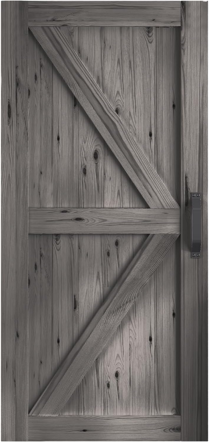 30In x 84In Sliding Barn Door with 5FT Barn Door Hardware Kit, Brown R8204