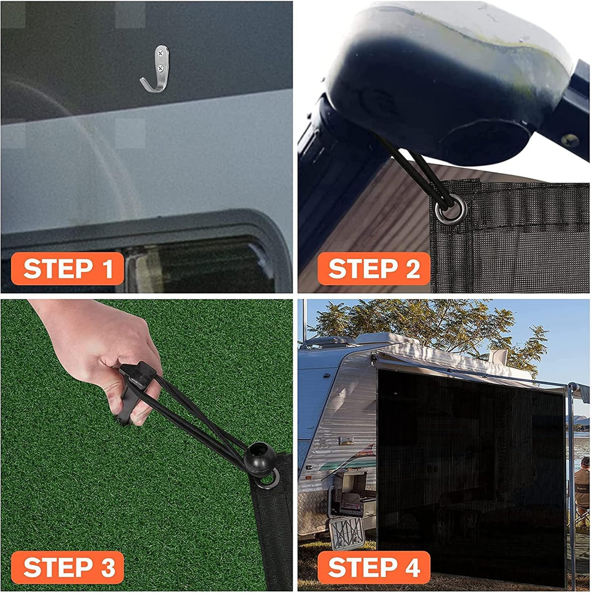 Black Mesh RV Awning Sunshade 15' x 9' D700446