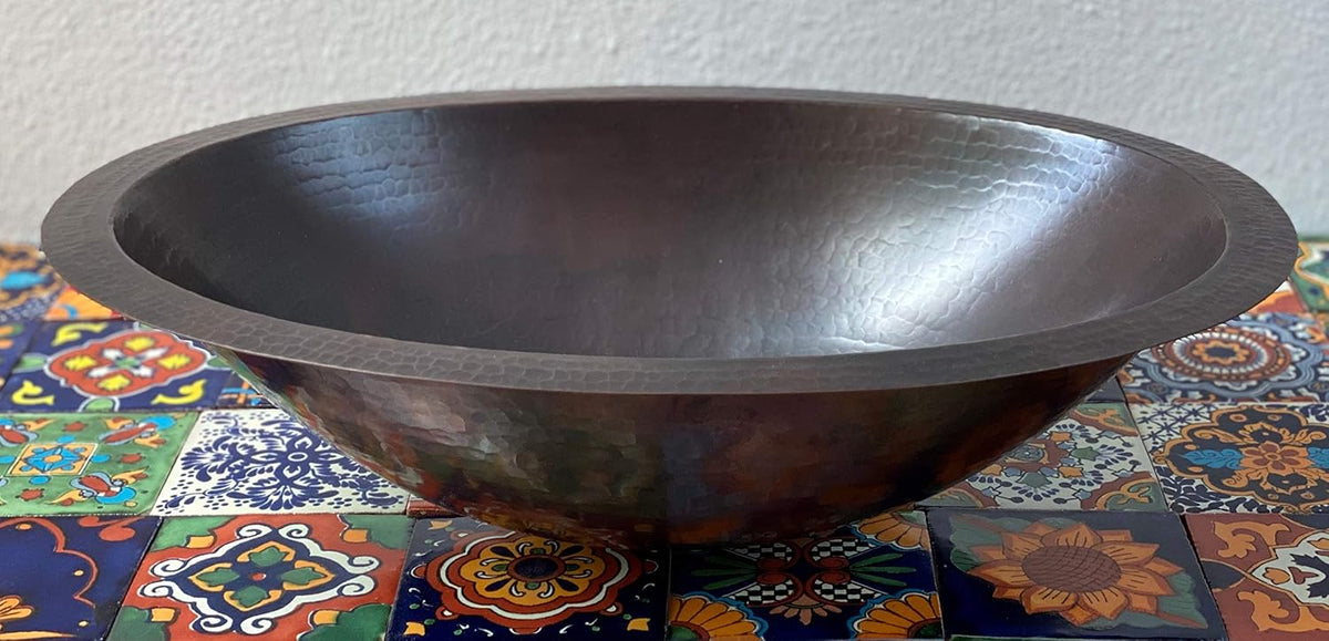 19 x 14 Oval Copper Bathroom Sink Hand Hammered Dual Mount T275