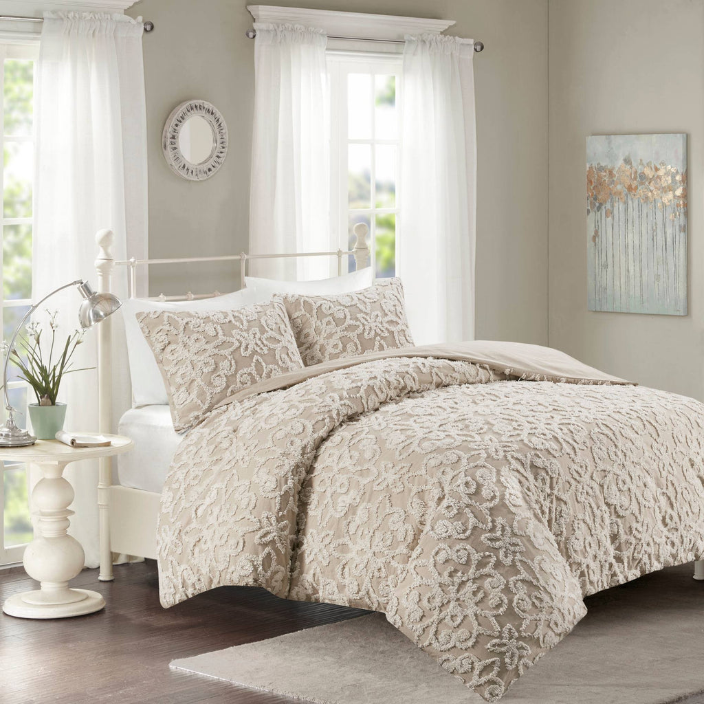 3 Piece Tufted Cotton Chenille Duvet Cover Set Q472044